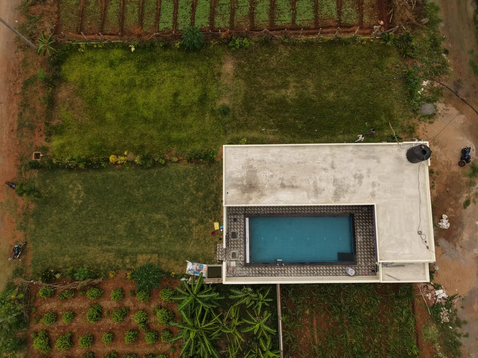 Aerial view of SK Royal Resorts with the pool and lawns